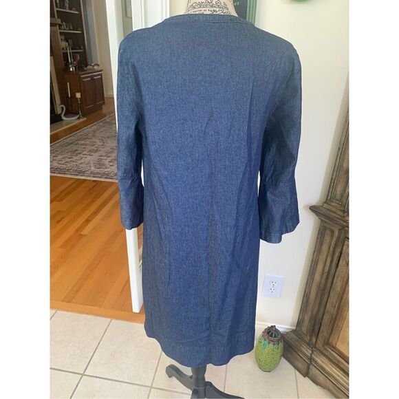 Draper James Dress Blue Denim Chambray Cotton Ruffled Front Casual - Picture 8 of 9